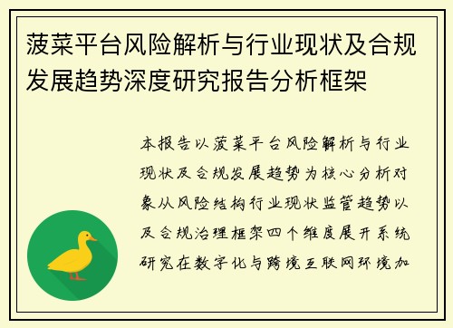 菠菜平台风险解析与行业现状及合规发展趋势深度研究报告分析框架